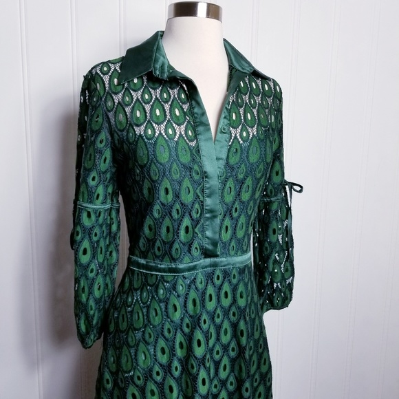 Vintage Dresses & Skirts - Liang Dian Yi Zu Emerald Green Peacock Lace Dress